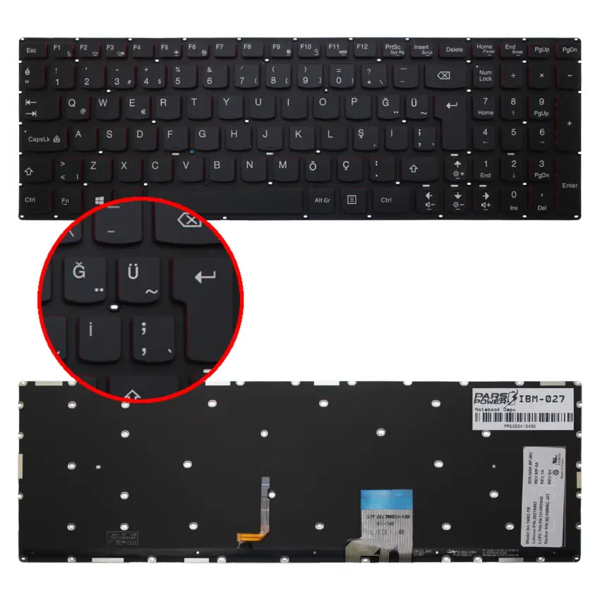 Lenovo ideaPad Y50-70 80DT, Y50-80, Y70-70 Serisi V-136520YK1-TR Notebook Klavye Işıklı (Siyah TR)