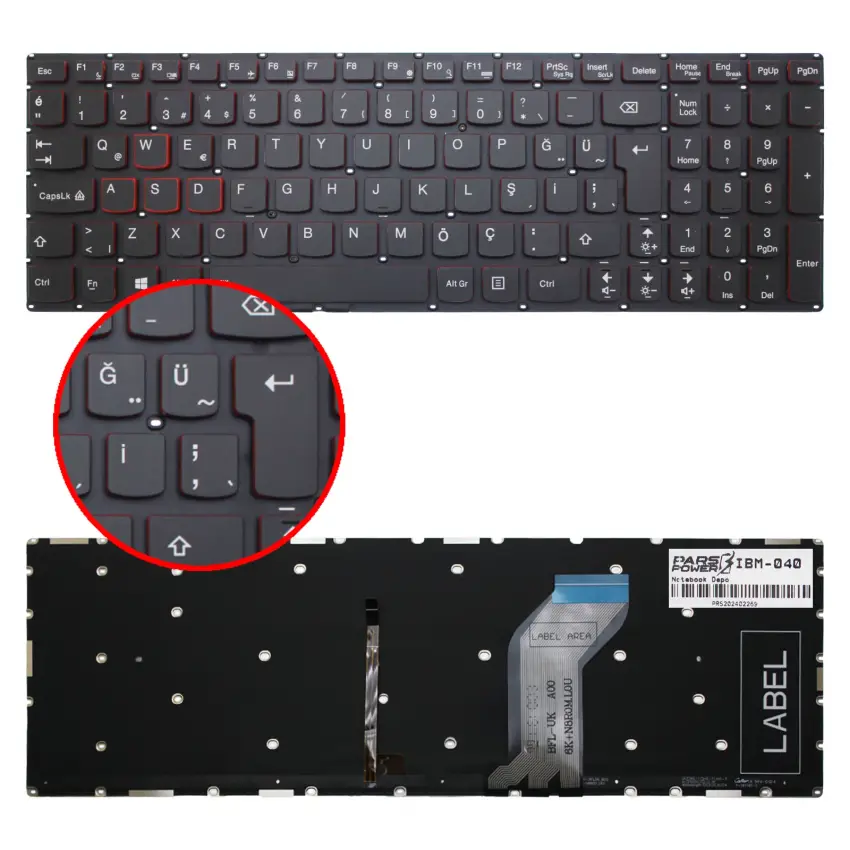 Lenovo 5CB0K25511, 5CB0K25532 Notebook Klavye Işıklı (Siyah TR)