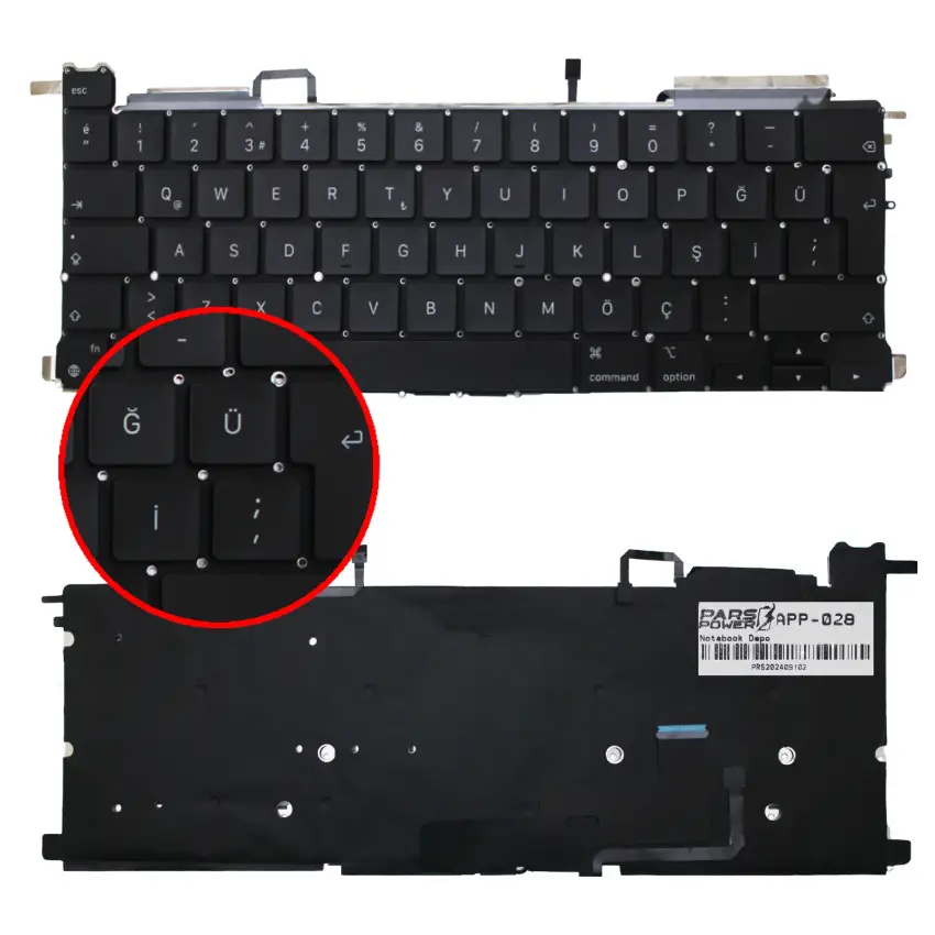 Apple MacBook Pro 13 M1 A2338 2020 Klavye Işıklı (Siyah TR)