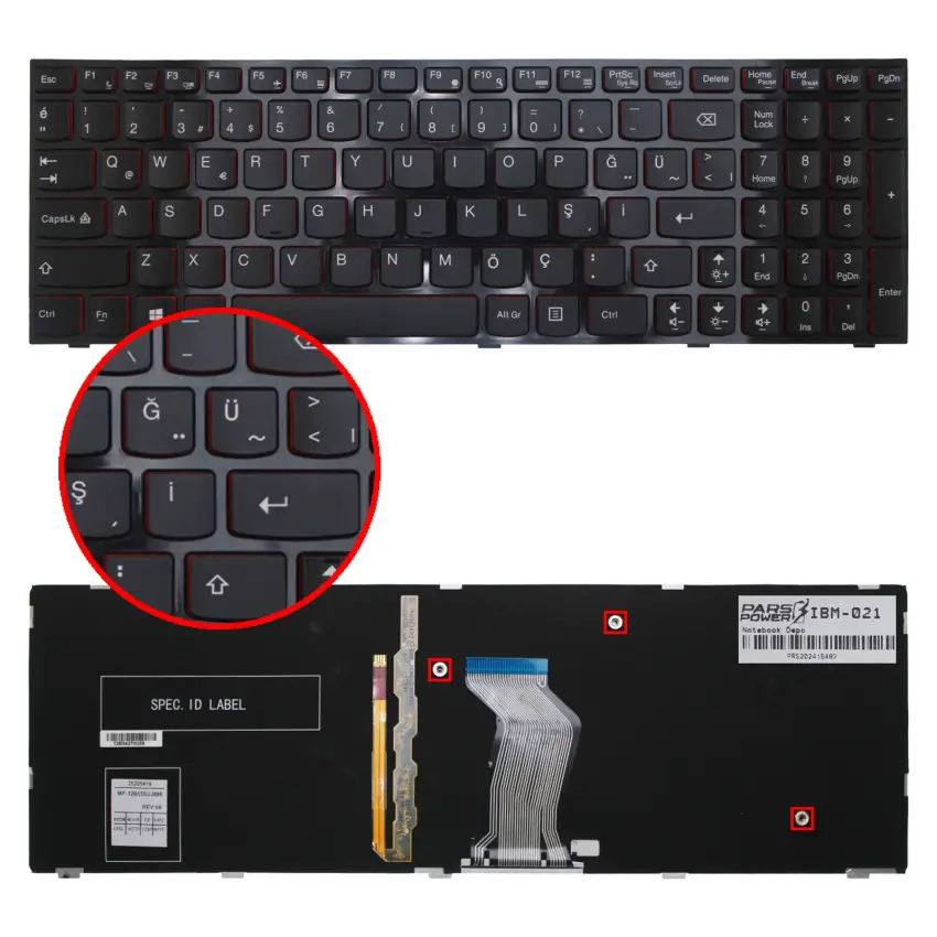 Lenovo ideaPad T4B9-TUR PK130RR3A00 Klavye Işıklı (Siyah TR)