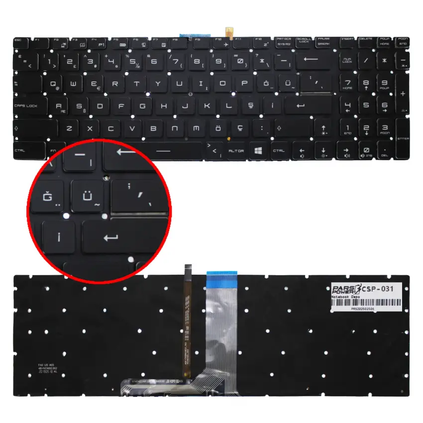 Msi WT73VR 7RM Uyumlu Notebook Klavye (Siyah Işıklı TR)