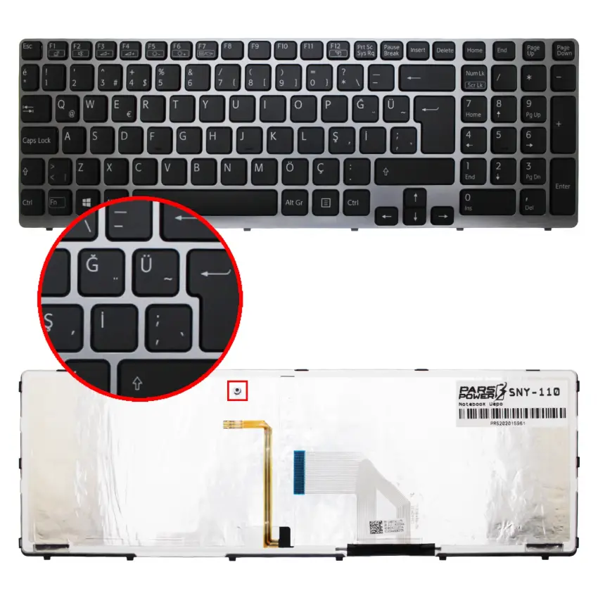 Sony Vaio SVE1713E1E, SVE1713E1R, SVE1713E4E Notebook Klavye Işıklı (Siyah TR)