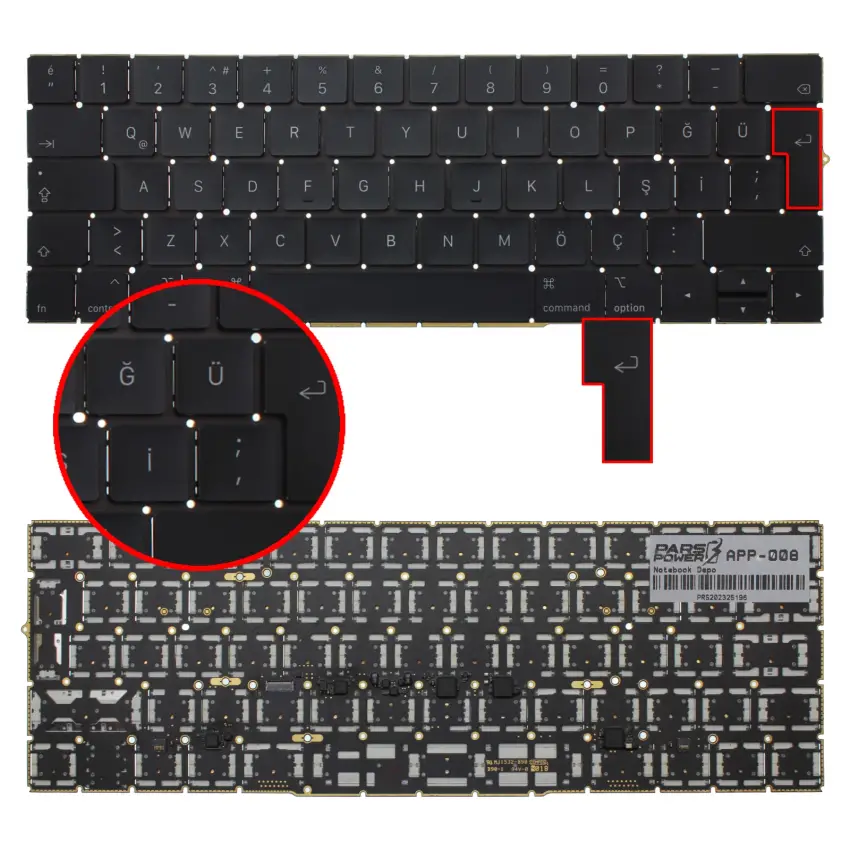 Apple MacBook TouchBar A1707 2016, 2017 Klavye Siyah (TR)