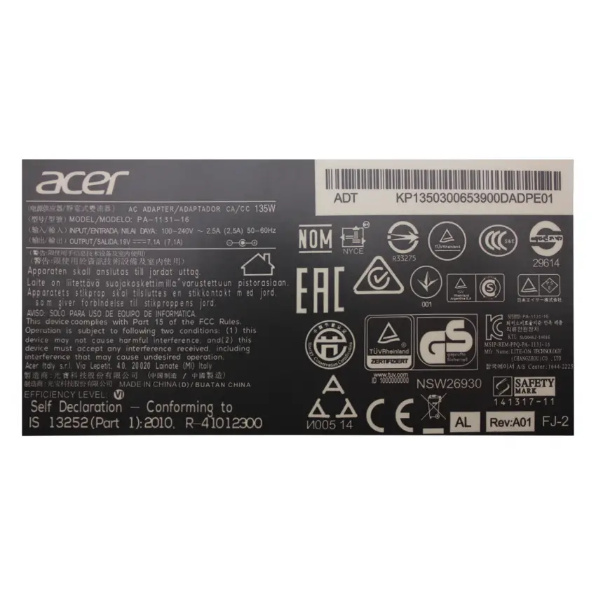 Acer 5.5x1.7 135W 19V 7.1A Adaptör Şarj Aleti-Cihazı