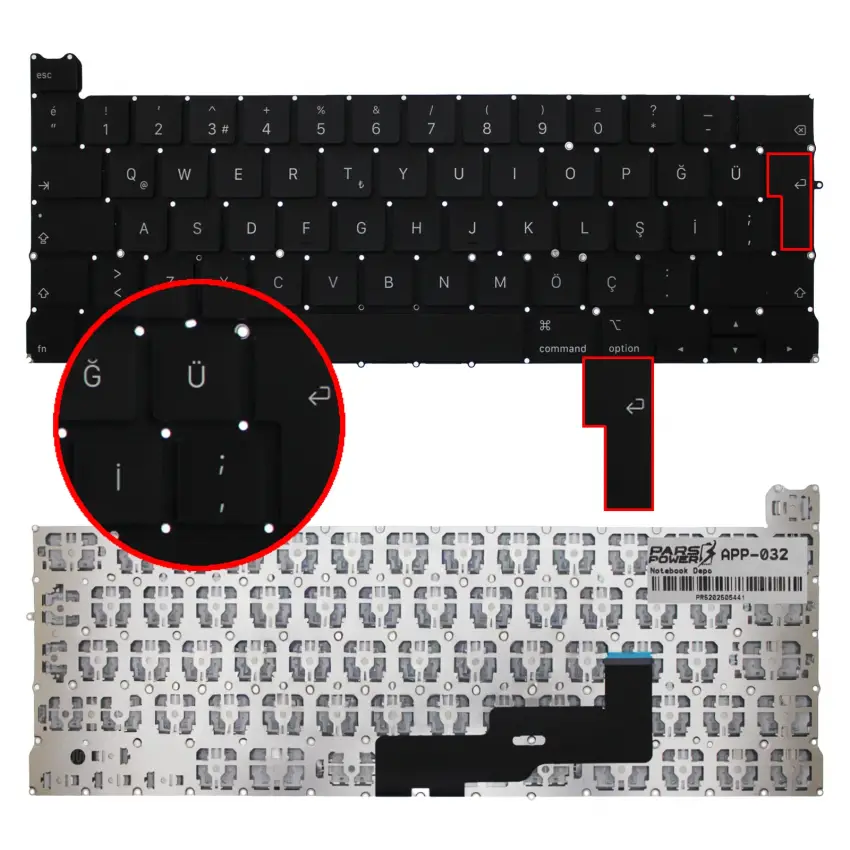 Apple MacBook Pro 13 A2289 2020 Klavye (Siyah TR)