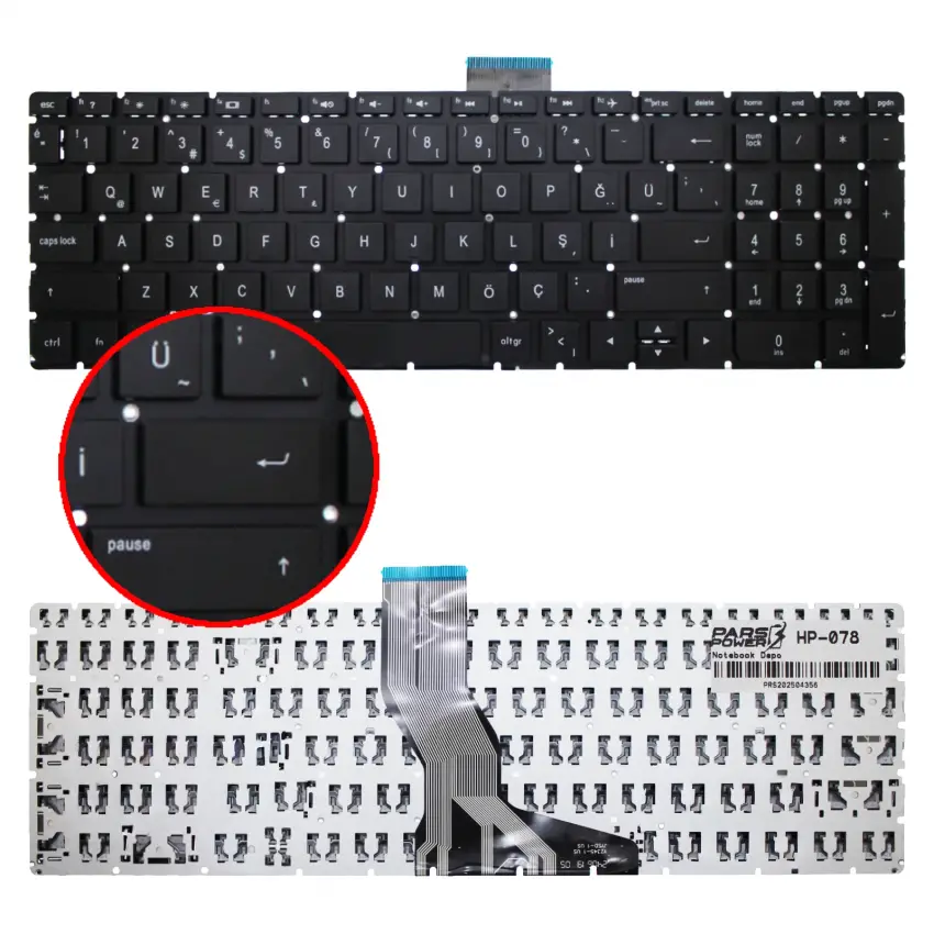 Hp 15-ab, 15-ak, 15-au, 15-aw Serisi Notebook Klavye Küçük Enter (Siyah TR)