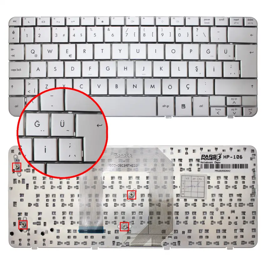 HP 615627-141, 615627-001 Notebook Klavye (Gümüş TR)