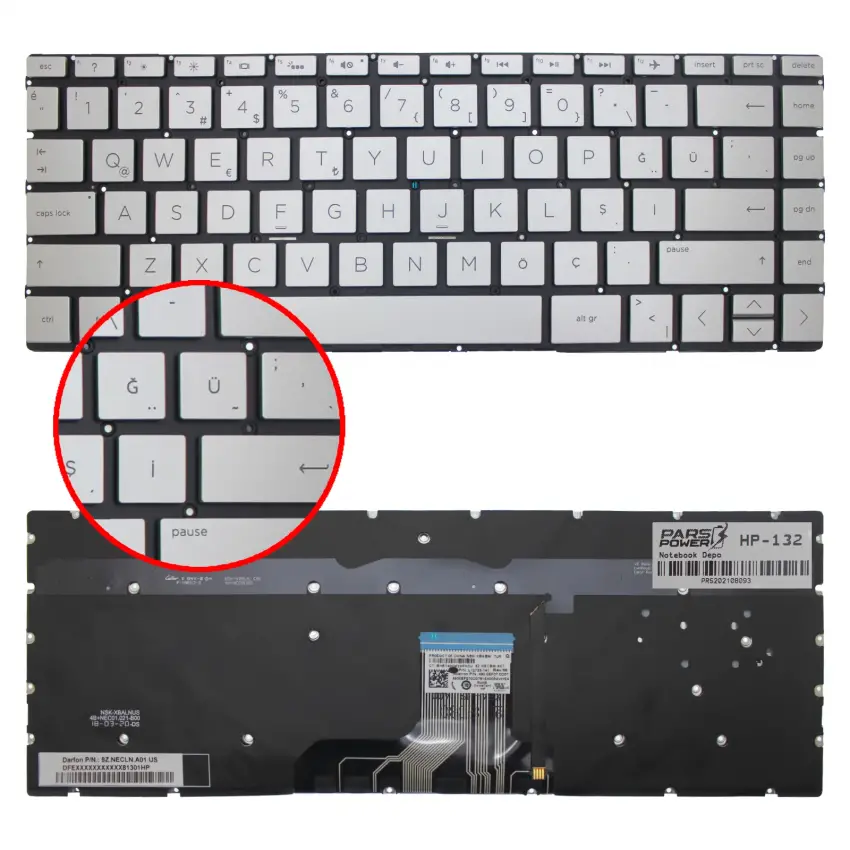 HP Envy  13-aq1002nt (8KJ01EA) Klavye Işıklı (Gümüş TR)