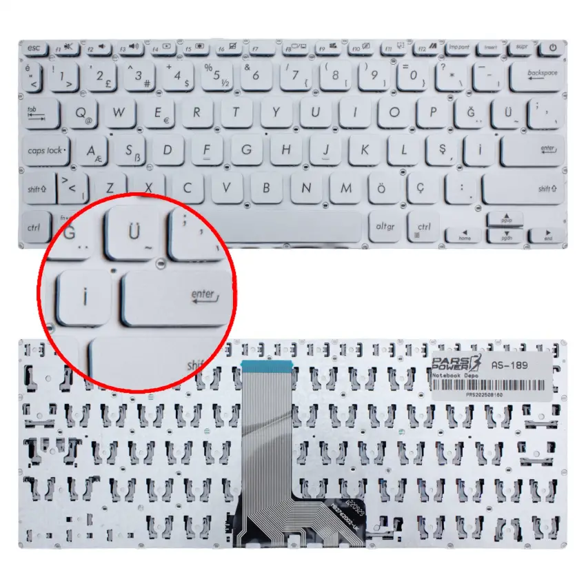 Asus A409, F409, M409 Serisi Klavye (Gümüş TR)