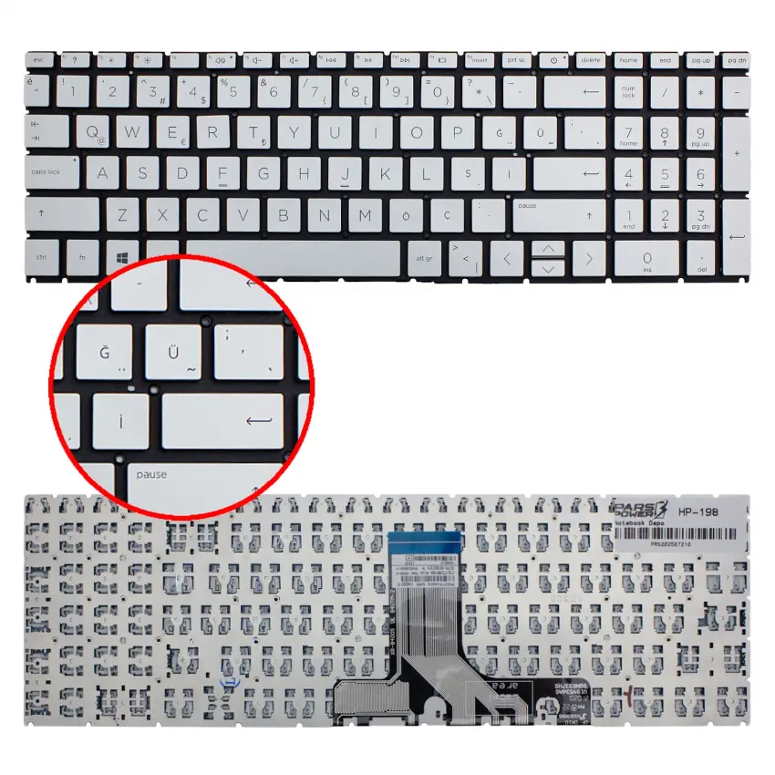 Hp 15-fd0004nt (86n52EA) Klavye (Gümüş TR)