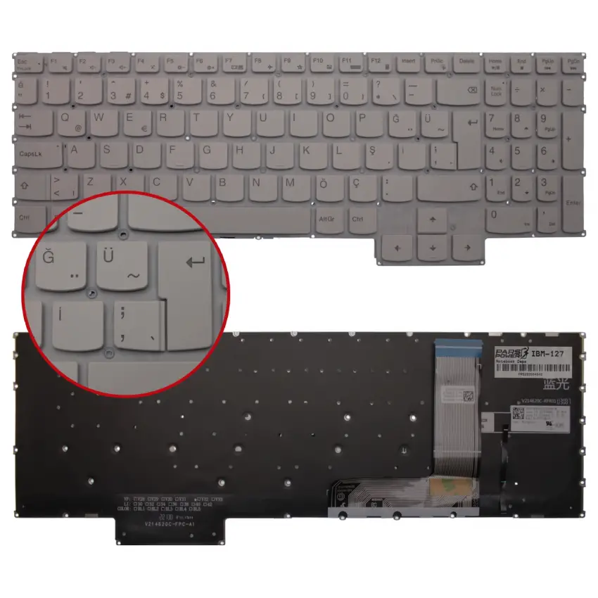 Lenovo 5CB1P43427, 5CB1P43396 Klavye Işıklı (Beyaz TR)