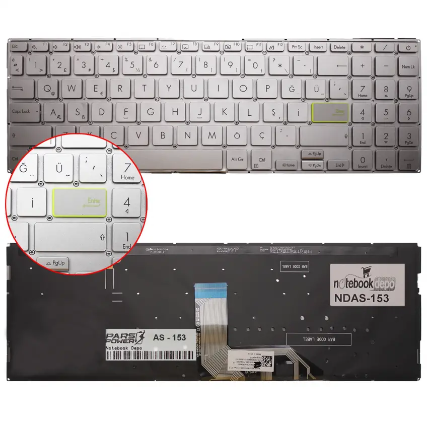 Asus 0KNB0-5127TU00 Klavye Işıklı (Gümüş TR)