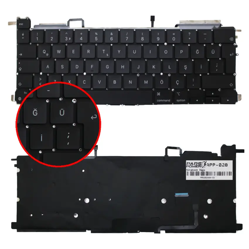Apple MacBook Pro 13 M2 A2338 Klavye Işıklı (Siyah TR)