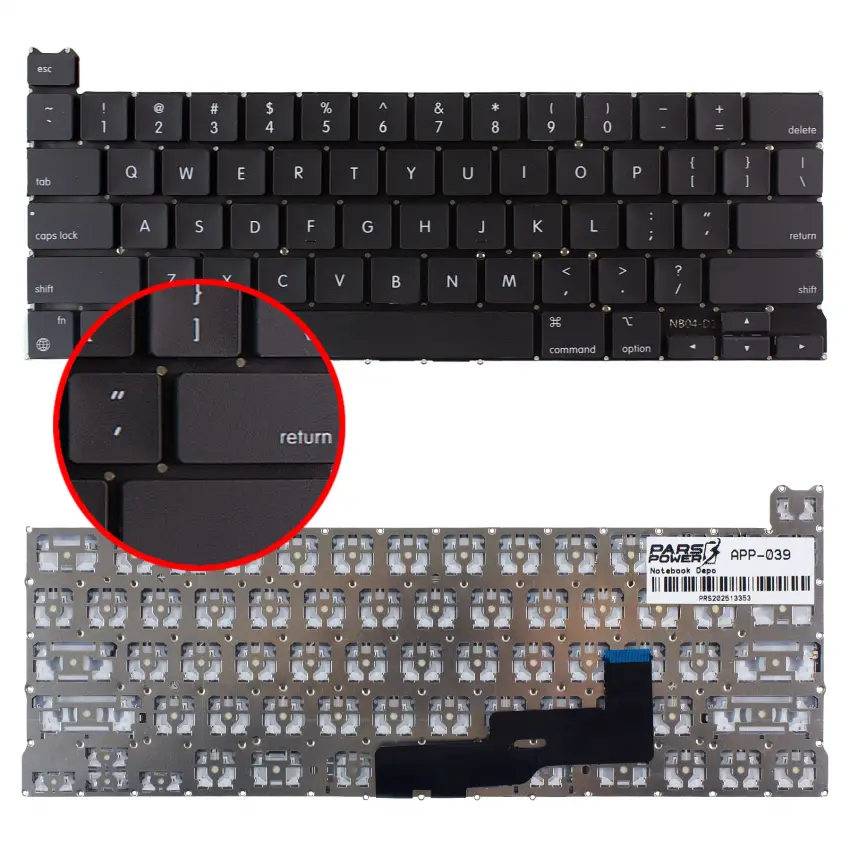 Apple MacBook Pro 13 M1 A2338 (EMC 3578) Klavye (Siyah US)