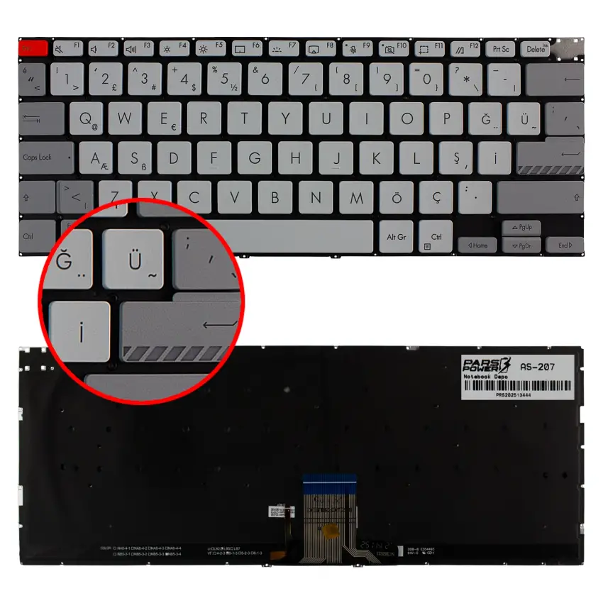 Asus Vivobook Pro 14 M3401 Serisi Klavye Işıklı (Beyaz TR)