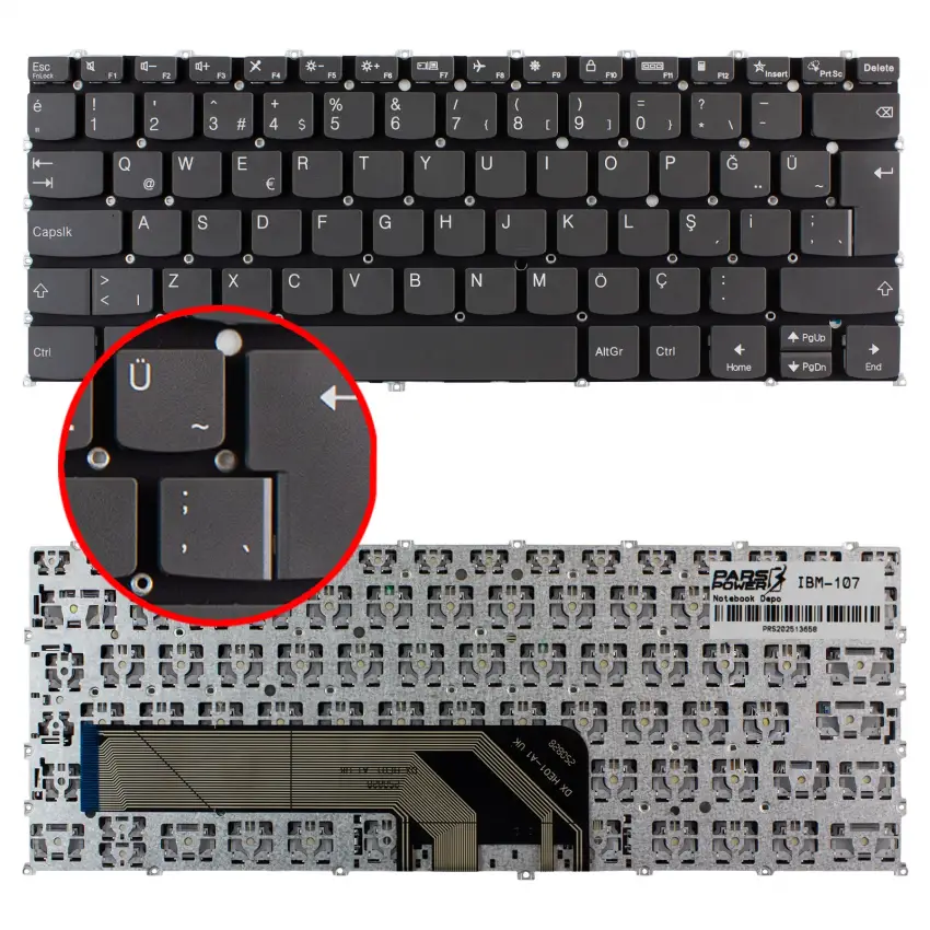 Lenovo IdeaPad Flex 5-14IAU7 82TA Klavye (Füme TR)