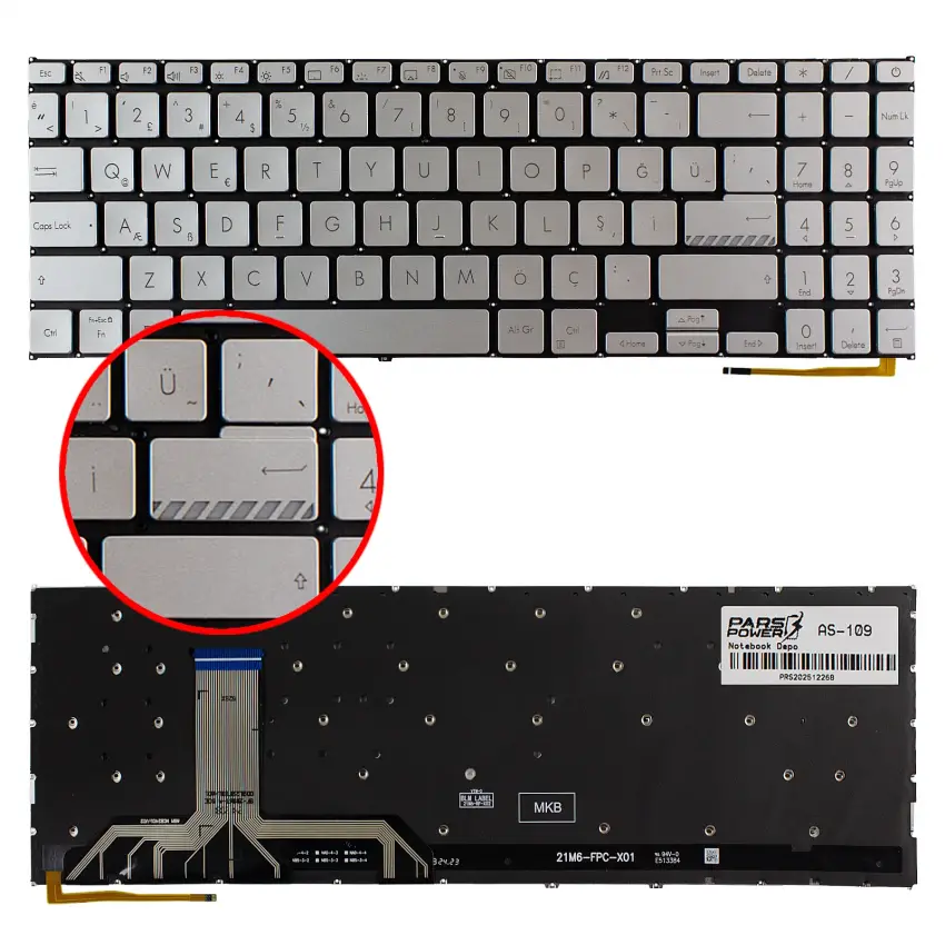 Asus ExpertBook B1 B1502 Klavye Işıklı (Gümüş TR)