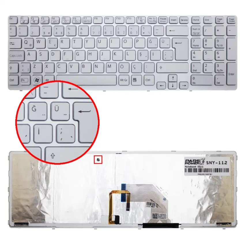 Sony Vaio SVE151E11M Notebook Klavye Işıklı (Beyaz TR)