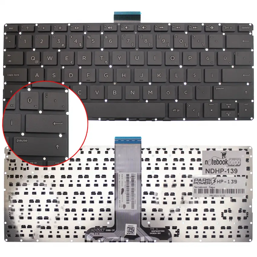 HP Stream x360 11-aa000 Klavye (Siyah TR)