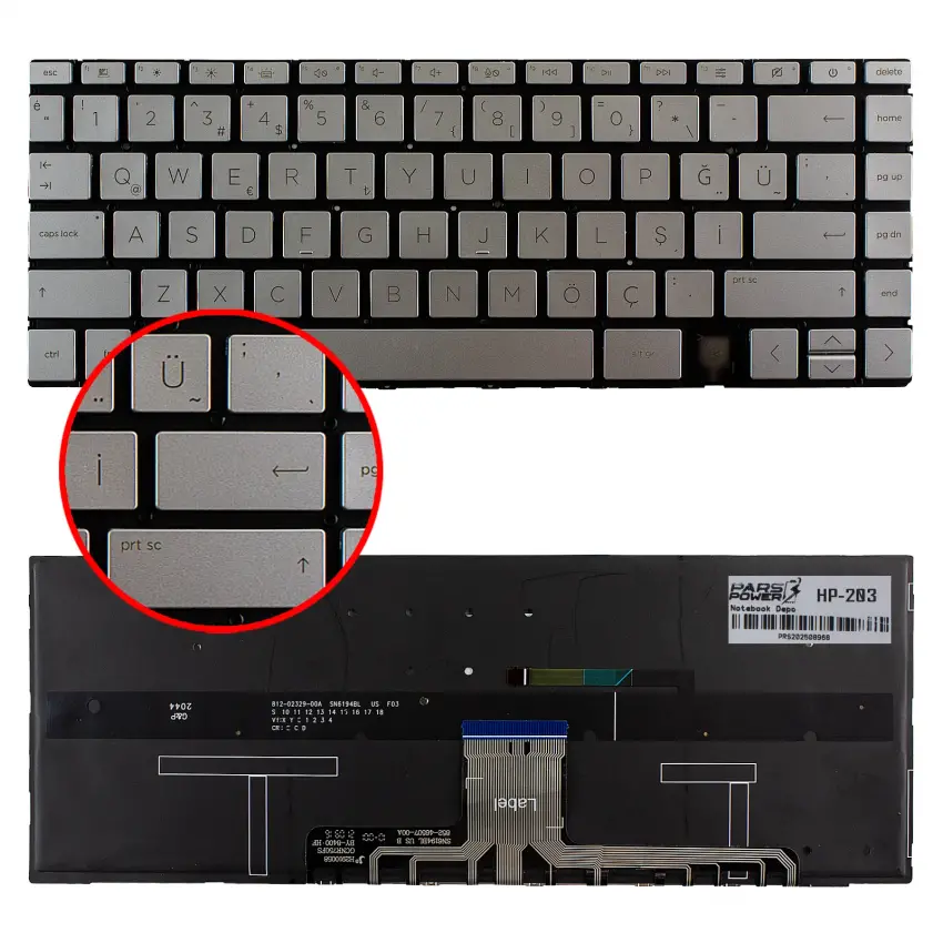 HP Spectre x360 14-ea0001nt (37N32EA) Klavye Işıklı (Gümüş TR)