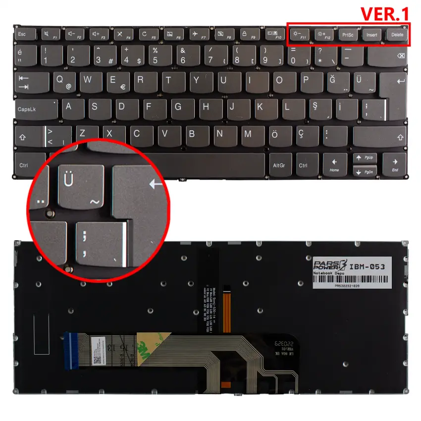 Lenovo Yoga C740-14IML 81TC006ATX Klavye Işıklı (Füme TR)