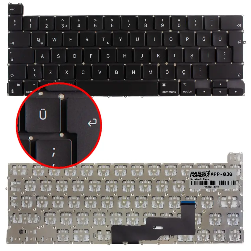 Apple MacBook Pro 13 M1 A2338 2020 Klavye (Siyah TR)