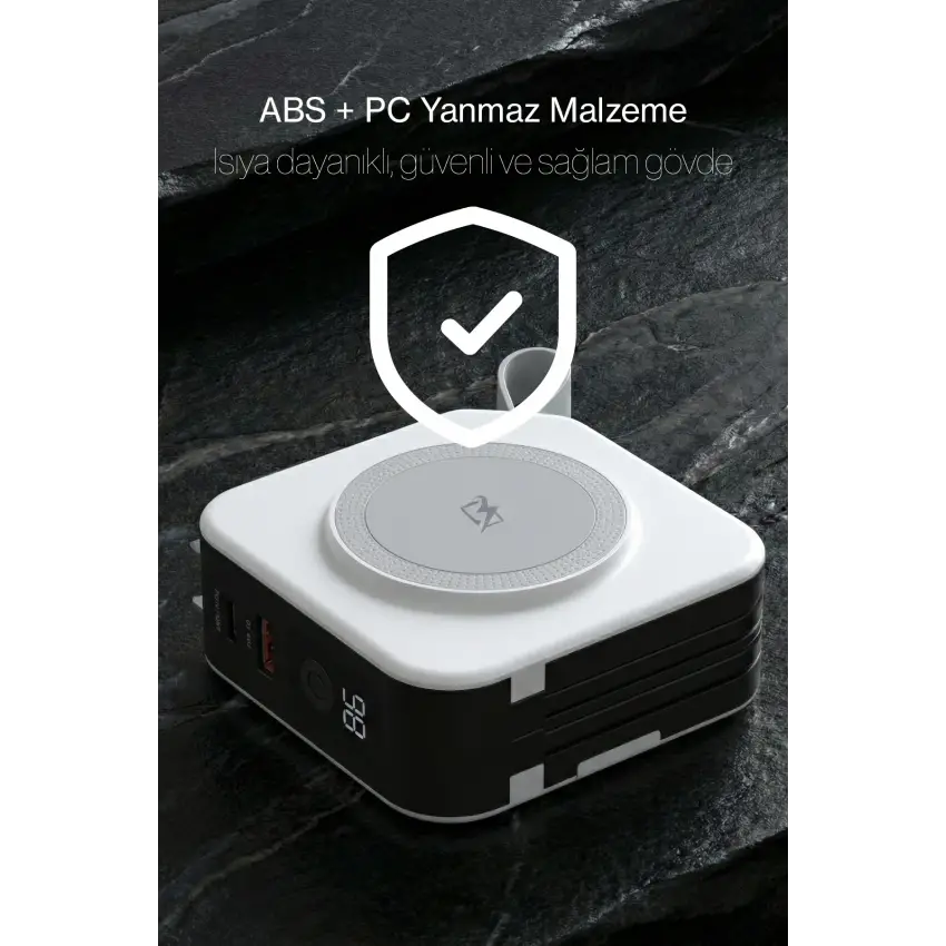 ParsPower Tripmax Gan Adaptörlü 10.000mAh MagSafe+Duvar Şarjlı+3 Tip Priz Başlıklı Kablosuz Powerbank Beyaz