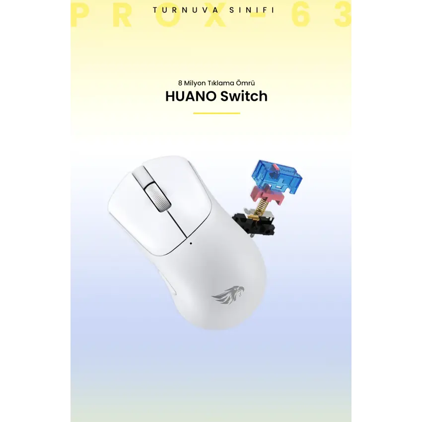 Gameagle Prox-63 Kablosuz + Bluetooth + 2.4G + Kablolu Ultra Hafif 63gr 12800DPI Oyuncu Mouse Beyaz