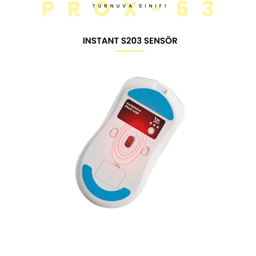 Gameagle Prox-63 Kablosuz + Bluetooth + 2.4G + Kablolu Ultra Hafif 63gr 12800DPI Oyuncu Mouse Beyaz