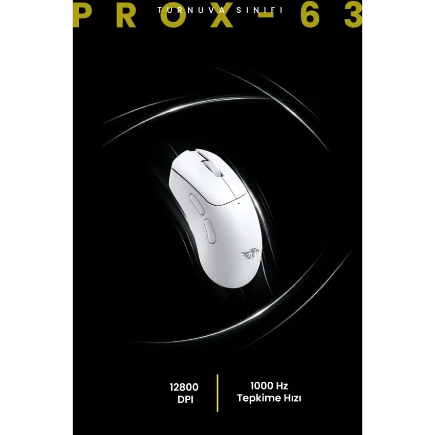 Gameagle Prox-63 Kablosuz + Bluetooth + 2.4G + Kablolu Ultra Hafif 63gr 12800DPI Oyuncu Mouse Beyaz