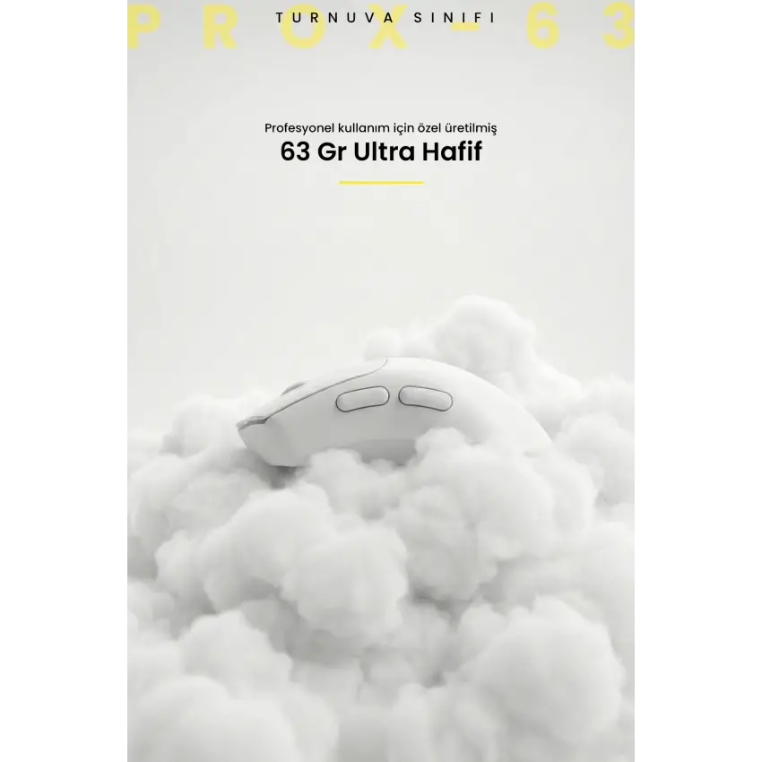 Gameagle Prox-63 Kablosuz + Bluetooth + 2.4G + Kablolu Ultra Hafif 63gr 12800DPI Oyuncu Mouse Beyaz