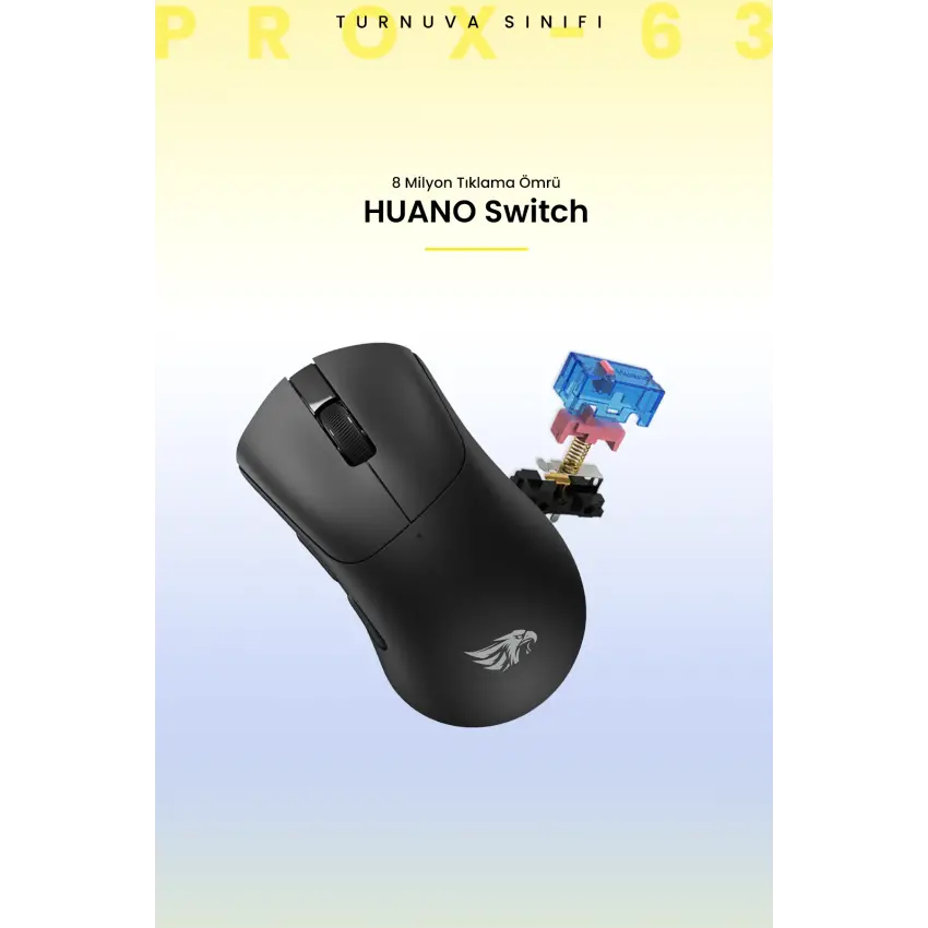 Gameagle Prox-63 Kablosuz + Bluetooth + 2.4G + Kablolu Ultra Hafif 63gr 12800DPI Oyuncu Mouse Siyah