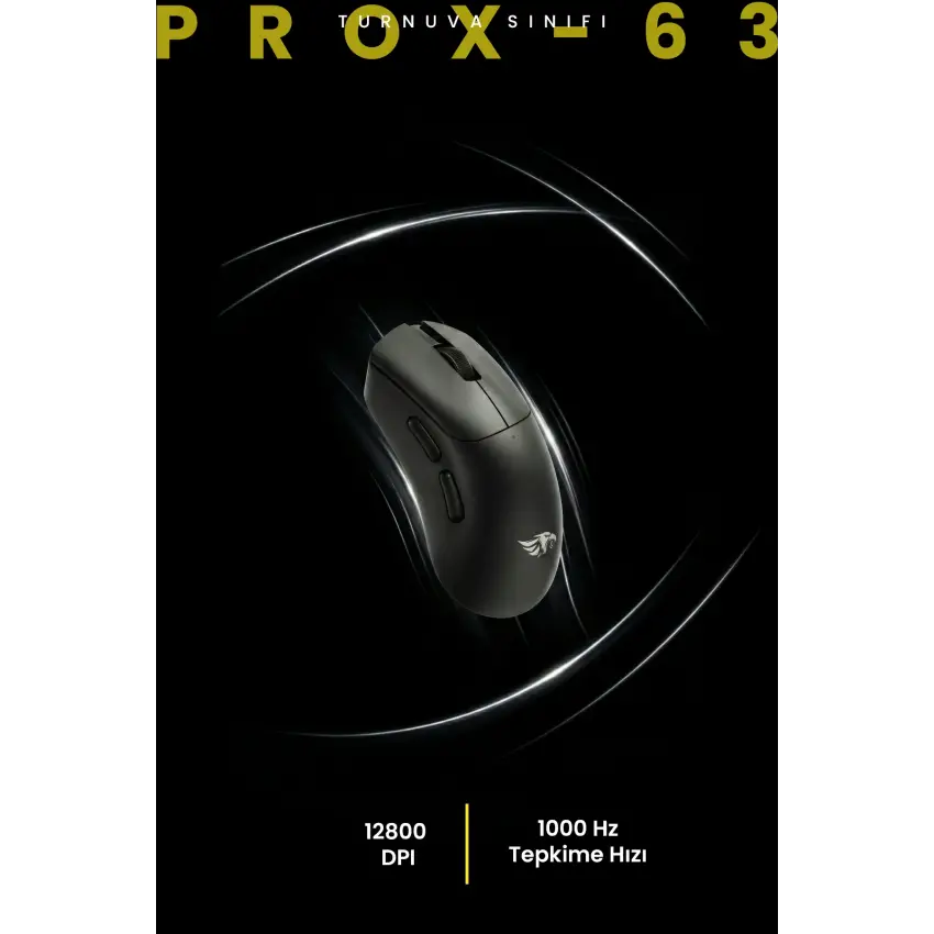Gameagle Prox-63 Kablosuz + Bluetooth + 2.4G + Kablolu Ultra Hafif 63gr 12800DPI Oyuncu Mouse Siyah