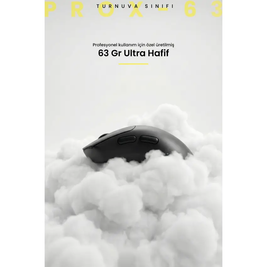 Gameagle Prox-63 Kablosuz + Bluetooth + 2.4G + Kablolu Ultra Hafif 63gr 12800DPI Oyuncu Mouse Siyah