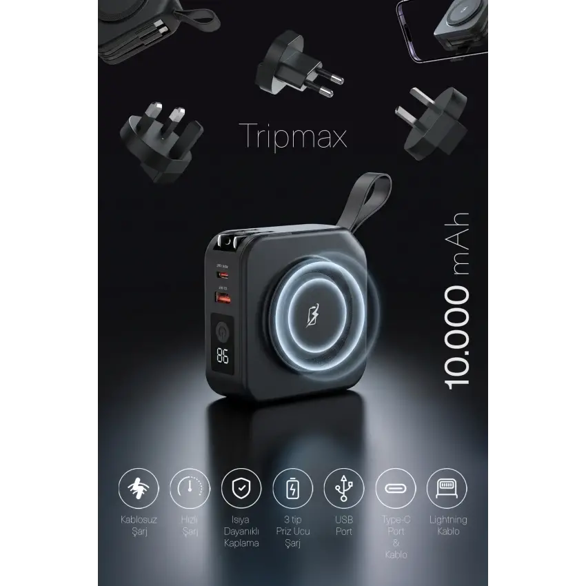 Pars Power Tripmax PRS-M001B Gan Adaptörlü Power Bank (Siyah)
