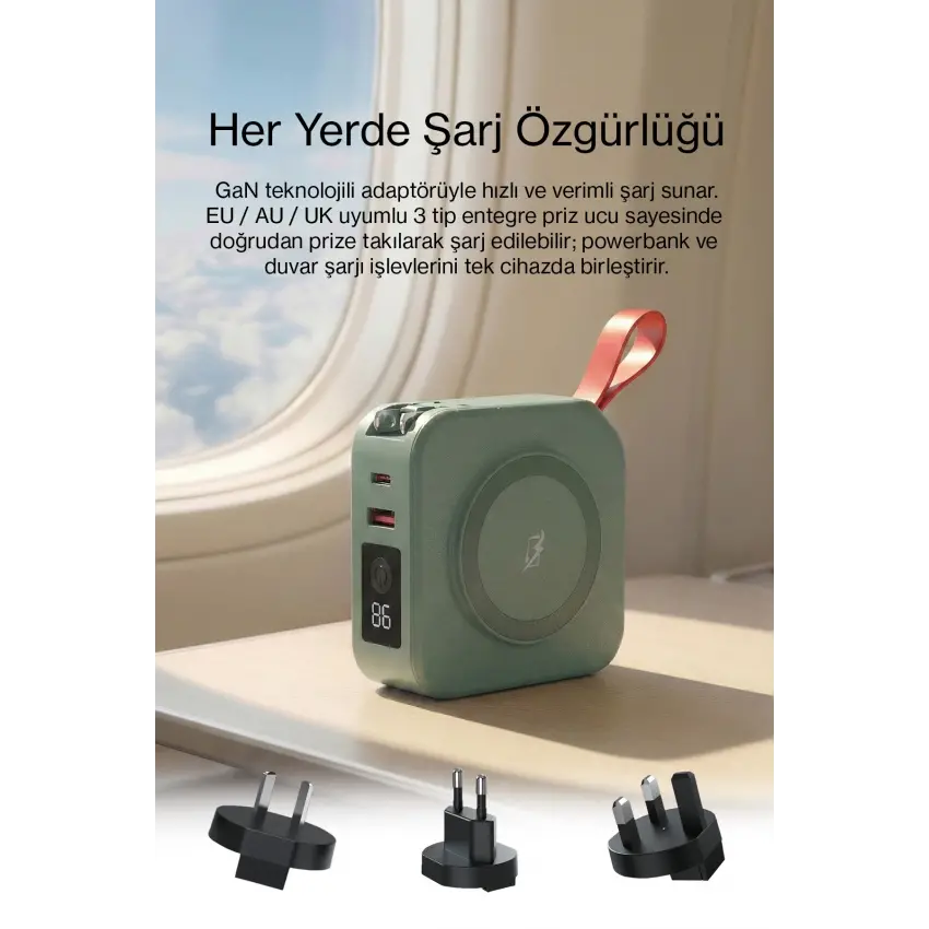 Pars Power Tripmax PRS-M001B Gan Adaptörlü Power Bank (Yeşil)
