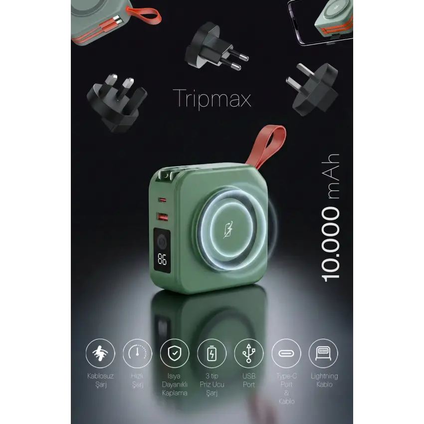 Pars Power Tripmax PRS-M001B Gan Adaptörlü Power Bank (Yeşil)