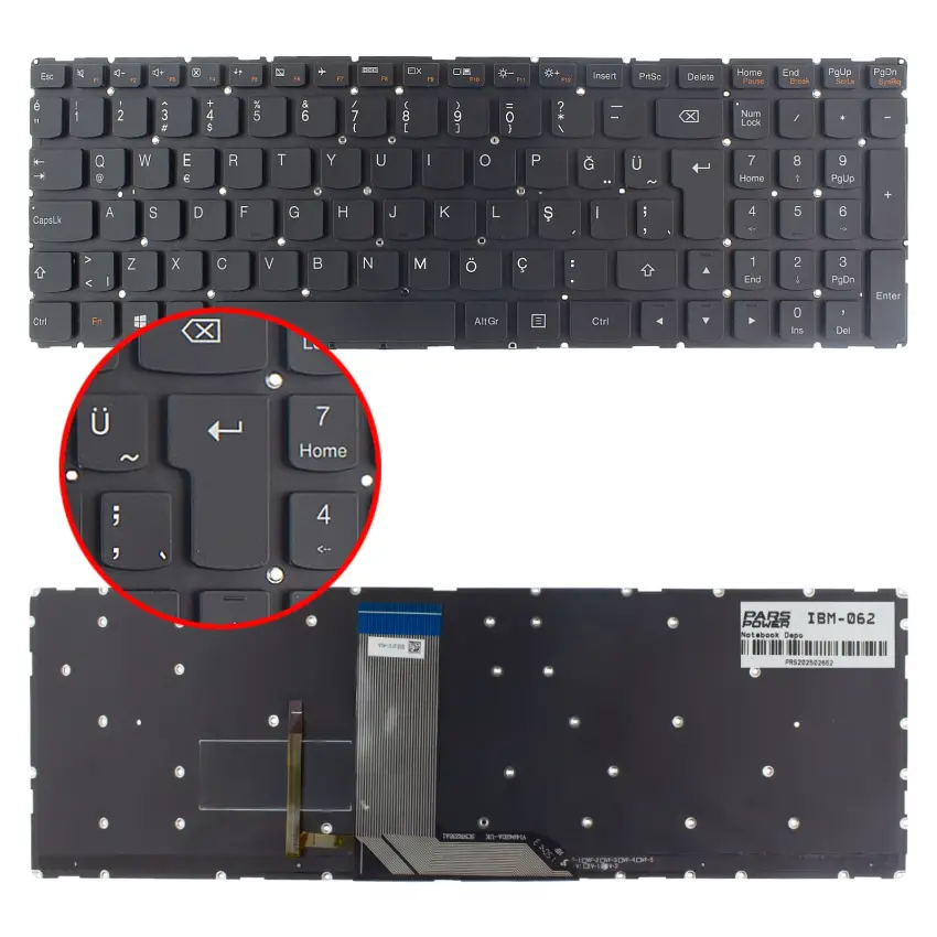 Lenovo ideaPad 700-15ISK Type 80RU Notebook Klavye Işıklı (Siyah TR)