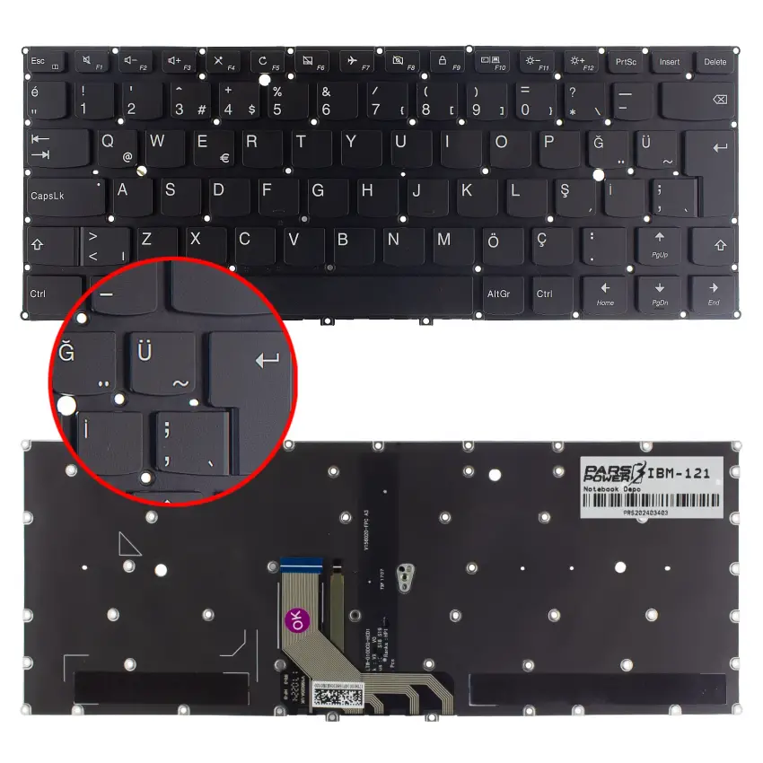 Lenovo Yoga V156020-FPC A3 Uyumlu Klavye Işıklı (Siyah TR)