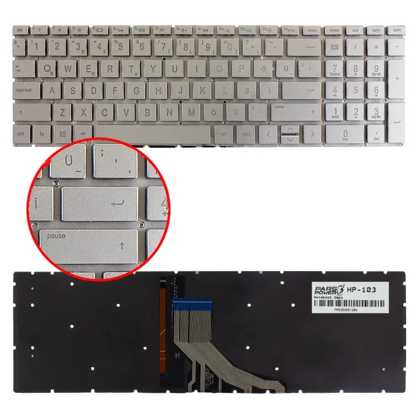 HP Pavilion Gaming 15-dk2059nt (54T15EA) Notebook Klavye Işıklı (Gümüş TR)
