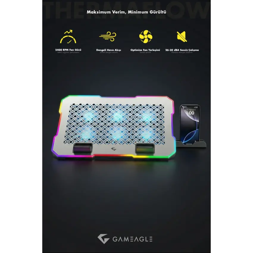 Thermaflow X6 RGB 6 Fanlı 10 RGB Modlu  9-17’’ Notebook Soğutucu Stand Laptop Soğutucu