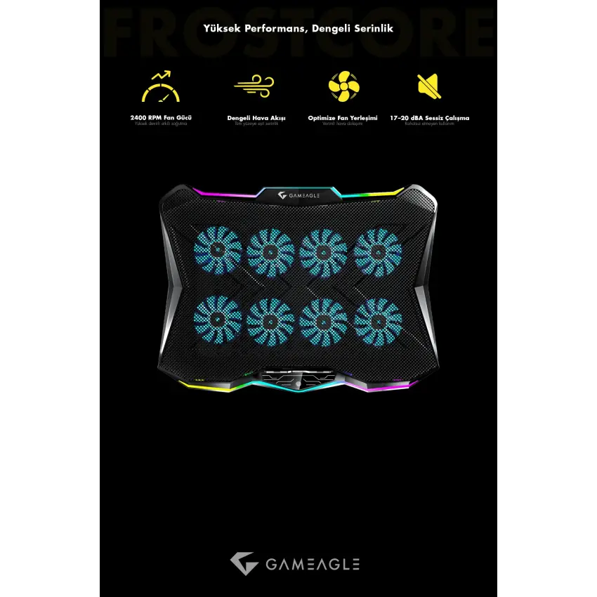 Gameagle Frostcore X8 RGB 8 Fanlı 10 RGB Modlu  9-17’’ Notebook Soğutucu Stand Laptop Soğutucu