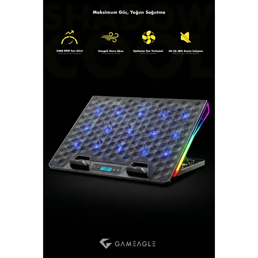 Gameagle Shadow Cool GT15 RGB 15 Fanlı 10 RGB Modlu 9-17.3 Notebook Soğutucu Stand Laptop Soğutucu