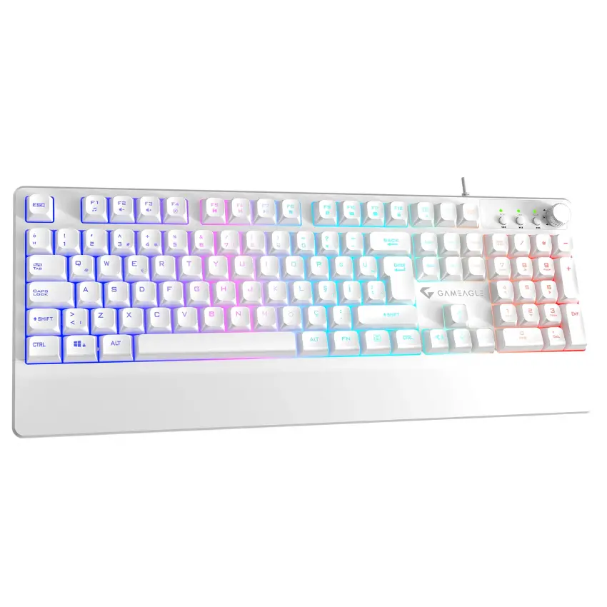 Frost Blade RGB Membran Bilek Destekli Multimedya Tuşlu 26 Anti-Ghosting Oyuncu Klavyesi Beyaz