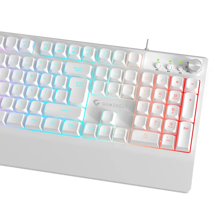 Frost Blade RGB Membran Bilek Destekli Multimedya Tuşlu 26 Anti-Ghosting Oyuncu Klavyesi Beyaz