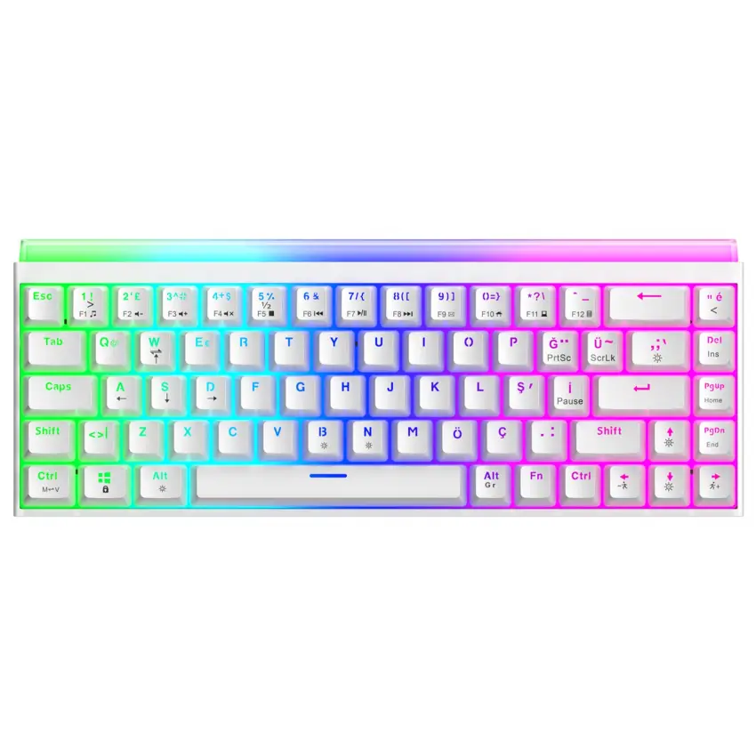 Hera RGB Kablolu 11 Mod RGB TR Layout Double Shot Full Anti-Ghosting Mekanik Oyuncu Klavyesi Beyaz