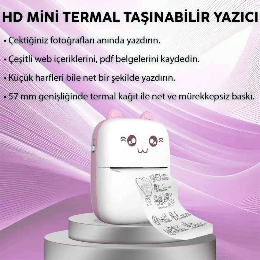 Steep Solid C9 Taşınabilir Mini Termal Yazıcı Kablosuz App Uygulamalı (Pembe)