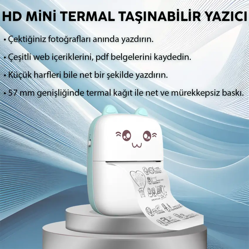 Steep Solid C9 Mini Fotoğraf Yazıcı Kablosuz Etiket Yazıcı Baskı Makinesi Ios Android Uyumlu Termal Printer (Mavi)