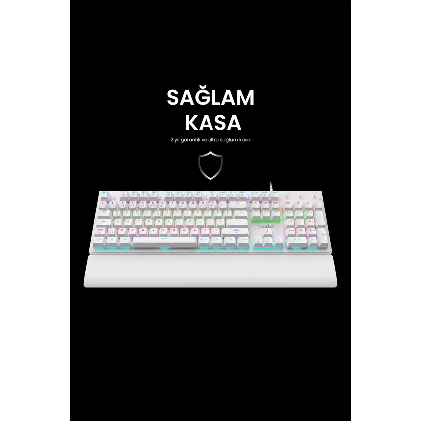 Nova MK104 Rainbow Bilek Destekli Türkçe FullAnti-Ghosting Mekanik Oyuncu Klavyesi Beyaz Blue Switch