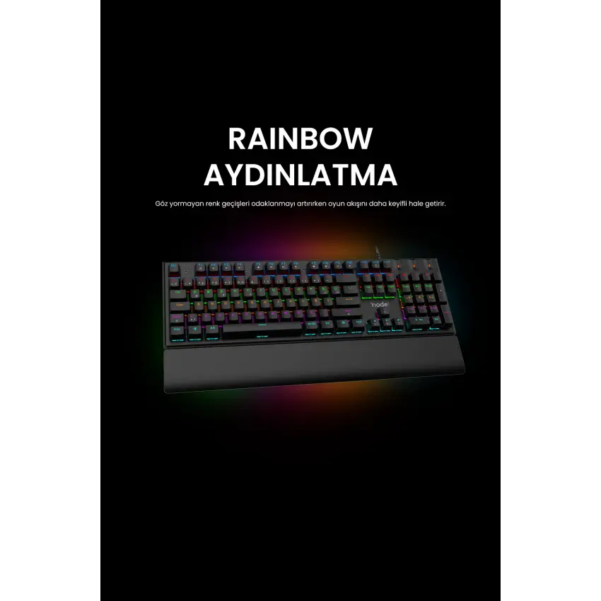 Nova MK104 Rainbow Bilek Destekli Türkçe FullAnti-Ghosting Mekanik Oyuncu Klavyesi Siyah Red Switch